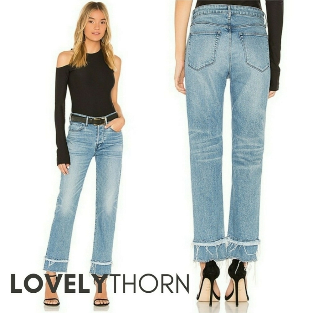 3x1 // ltd ed petal higher ground super soft frayed hi rise straight leg jeans